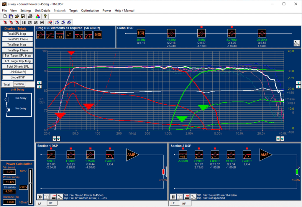 a screen shot of a FINE DSP Loudspeaker DSP Software graph