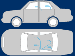 a screen short of LOUDSOFT's Automotive Loudspeaker Design Software showing the placement of microphones in the car.